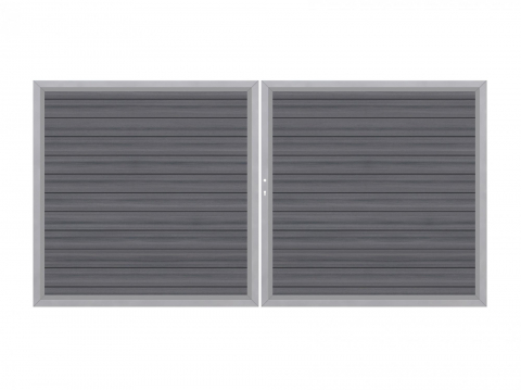 System WPC Platinum Doppeltor grau 2036 H:180cm, Silberrahmen, Sonderbreite