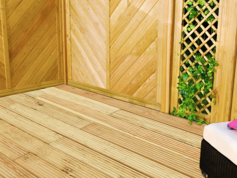 Terrassendiele Lärche 27x143mm beidseitig breit gerillt mit Kopfspundung