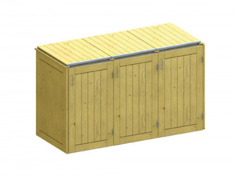 Binto 3er Mlltonnenbox Nadelholz mit Klappdeckeln