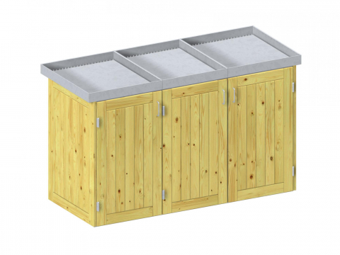 Binto 3er Mlltonnenbox Nadelholz mit Pflanzschalen