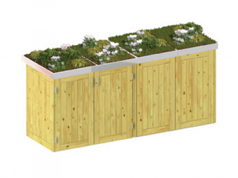 Binto 4er Mlltonnenbox Nadelholz mit Pflanzschalen