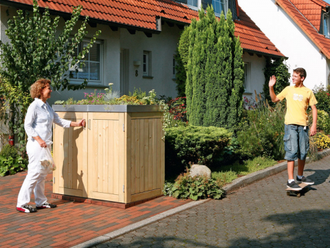 Binto 4er Mlltonnenbox Nadelholz mit Pflanzschalen