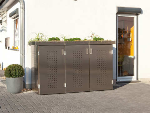 Binto 2er Mülltonnenbox Edelstahl mit Pflanzschalen