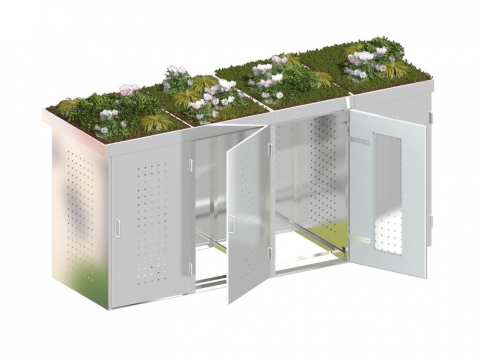 Binto 4er Mülltonnenbox Edelstahl mit Pflanzschalen