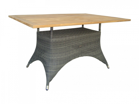 Zebra Status Tisch Grau-Schwarz 140x90cm mit Teakholz-Tischplatte