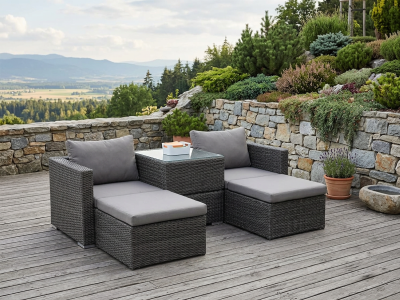 Zebra Jack Lounge Set Taupe mit Kissen und Schutzhaube 220x80x80cm