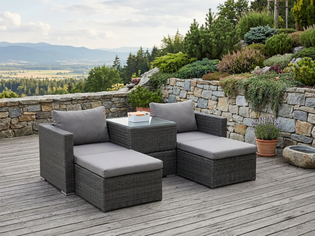 Zebra Jack Lounge Set Taupe mit Kissen und Schutzhaube 220x80x80cm