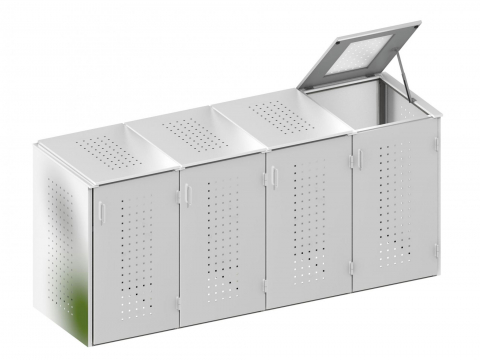 Binto 4er Mülltonnenbox Edelstahl mit Klappdeckeln