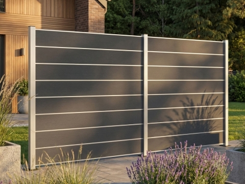 Elephant Steckzaun Modular EVO 180 WPC steingrau 180x174cm, Leiste Silber