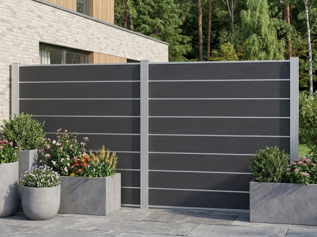 Elephant Steckzaun Modular EVO 180 WPC steingrau 180x174cm, Leiste Silber