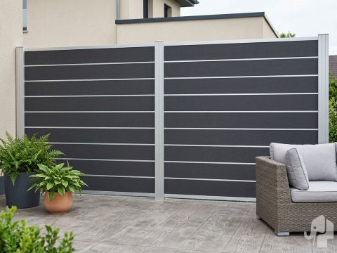 Elephant Steckzaun Modular EVO 200 WPC steingrau 180x195cm Leiste Silber