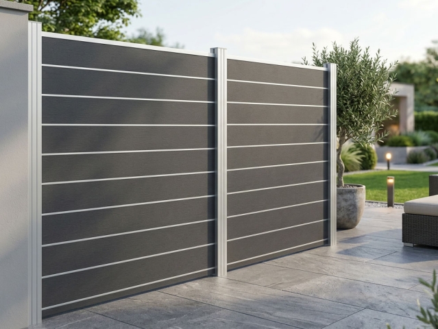 Elephant Steckzaun Modular EVO 200 WPC steingrau 180x195cm Leiste Silber