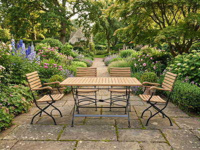Zebra Gartenm&ouml;bel-Set Florence aus Teak-Eisen, 4 Klappsessel und 1 Tisch 120x80cm
