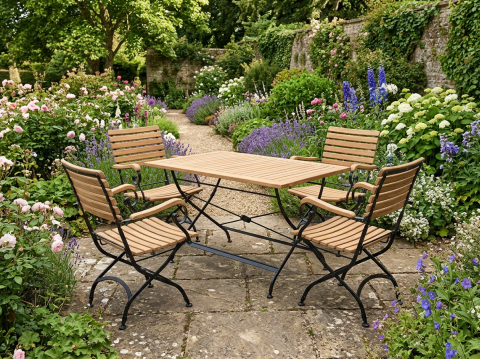 Zebra Gartenm&ouml;bel-Set Florence aus Teak-Eisen, 4 Klappsessel und 1 Tisch 120x80cm
