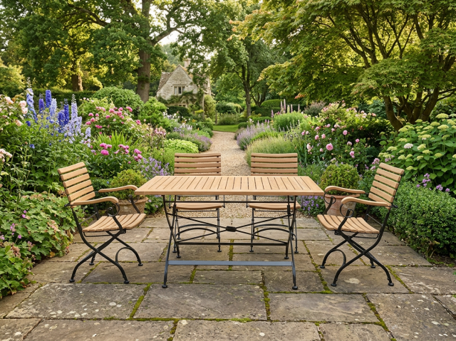 Zebra Gartenm&ouml;bel-Set Florence aus Teak-Eisen, 4 Klappsessel und 1 Tisch 120x80cm