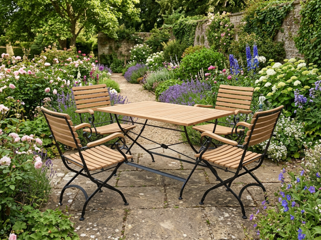 Zebra Gartenm&ouml;bel-Set Florence aus Teak-Eisen, 4 Klappsessel und 1 Tisch 120x80cm