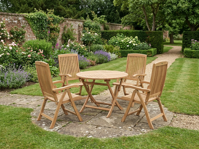 Zebra Gartenm&ouml;bel-Set Poker-Bueno aus Teakholz, 4 Klappsessel und 1 Tisch 110cm