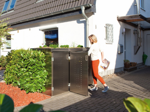 Binto Mlltonnenbox HPL lichtgrau - mit Pflanzschale