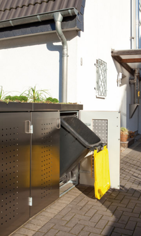 Binto Mlltonnenbox HPL schiefer - mit Pflanzschale