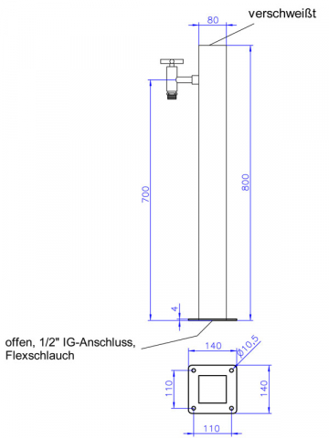 Ideal Wasserzapfstelle eckig, 80x80mm