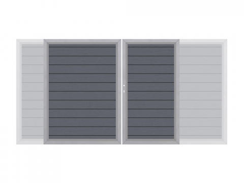 System WPC Doppeltor anthrazit 2036 - H:180cm, Silberrahmen, Sonderbreite