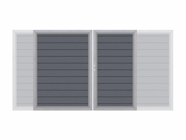 System WPC Doppeltor anthrazit 2036 - H:180cm, Silberrahmen, Sonderbreite