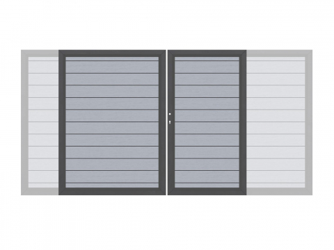 System WPC Doppeltor grau 2036 H:180cm, Anthrazitrahmen, Sonderbreite