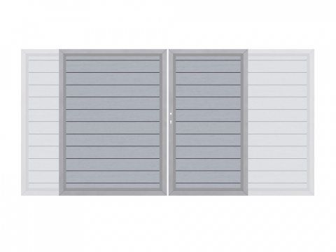 System WPC Doppeltor grau 2036 - H:180cm, Silberrahmen, Sonderbreite