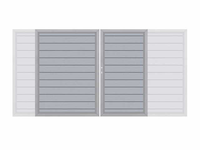System WPC Doppeltor grau 2036 - H:180cm, Silberrahmen, Sonderbreite