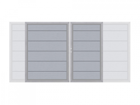 System WPC XL Doppeltor grau 2036 - H:180cm, Silberrahmen, Sonderbreite