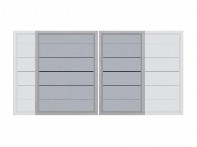 System WPC XL Doppeltor grau 2036 - H:180cm, Silberrahmen, Sonderbreite