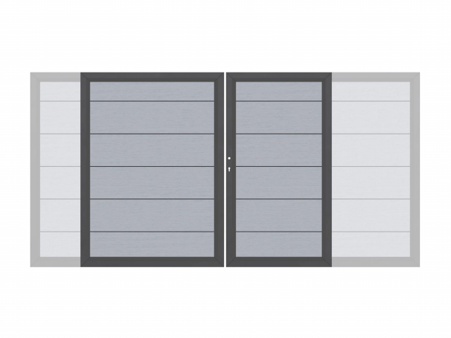 System WPC XL Doppeltor grau 2036 - H:180cm, Anthrazitrahmen, Sonderbreite