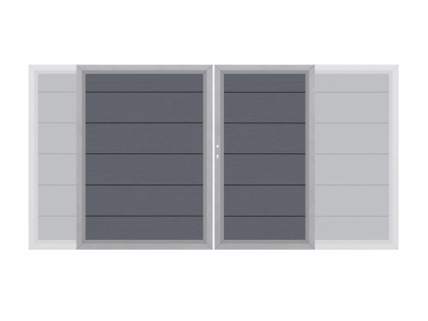 System WPC XL Doppeltor anthrazit 2036 H:180cm, Silberrahmen, Sonderbreite