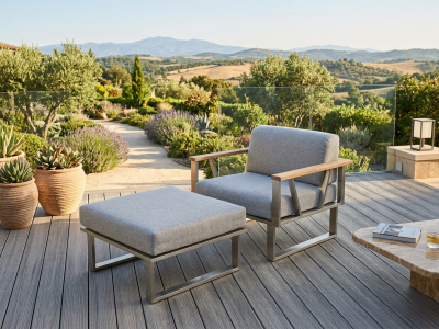 Zebra Belvedere Lounge-Set Sessel mit Hocker und Polstern
