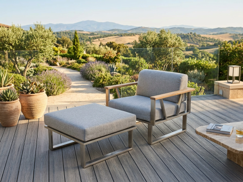 Zebra Belvedere Lounge-Set Sessel mit Hocker und Polstern