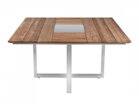 Zebra Quadux Tisch 140x140cm, Edelstahl Gestell, Tischplatte recyceltes Teak