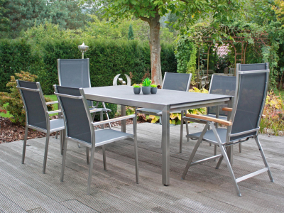 Zebra Gartenmöbel-Set Kubex HPL Ausziehtisch 190-300cm + One Sessel Dark Platinum