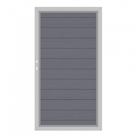 System WPC Tor anthrazit 2499, DIN links - H:180cm, Silberrahmen, Sonderbreite