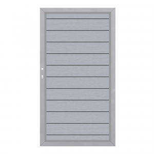 System WPC Tor grau 2499, DIN links<br>H:180cm, Silberrahmen, Sonderbreite