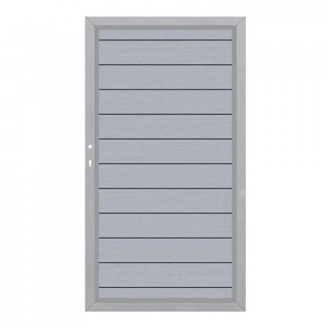 System WPC Tor grau 2499, DIN links - H:180cm, Silberrahmen, Sonderbreite