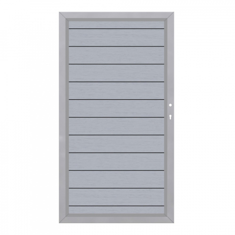 System WPC Tor grau 2499, DIN rechts H:180cm, Silberrahmen, Sonderbreite