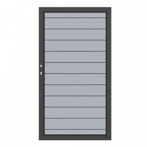 System WPC Tor grau 2499, DIN links - H:180cm, Anthrazitrahmen, Sonderbreite