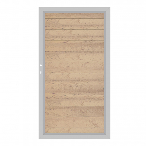 System WPC Tor sand 2499, DIN links - H:180cm, Silberrahmen, Sonderbreite