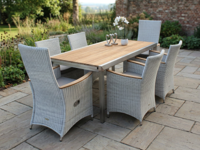 Zebra Gartenm&ouml;bel-Set Kubex-Loomus, 6 Sessel und 1 Ausziehtisch 170-280x90cm aus recyceltem Teak