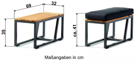 Sieger Havanna Lounge Bank-Beistelltisch 69x32x43cm Alu eisengrau mit Kissen