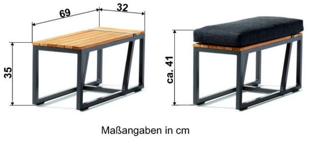 Sieger Havanna Lounge Bank-Beistelltisch 69x32x43cm Alu eisengrau mit Kissen