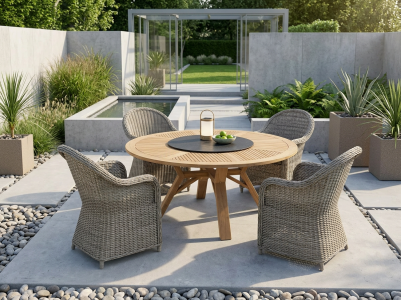 Brafab Paulina-Circus Dining-Set, 4 Sesse und ein Tisch 180cm mit Drehplatte