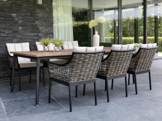 Apple Bee Milou Dining-Set schwarz II 1 Tisch 240x100cm und 6 Sessel
