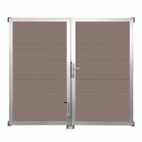 GrojaSolid BPC Steckzaun Doppeltor DIN Links Sonderbreite H:180cm terra EV1