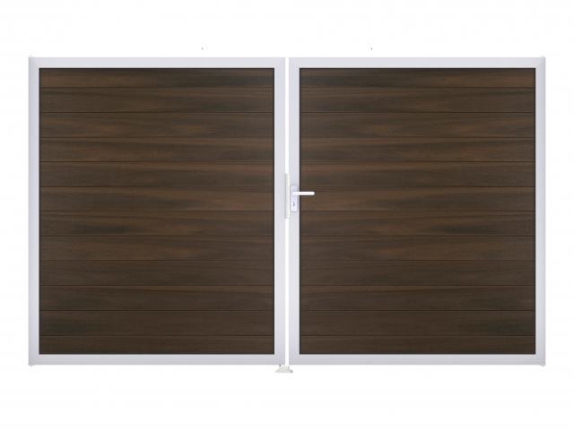 GrojaSolid BPC Steckzaun Doppeltor DIN Links Sonderbreite H:180cm walnuss EV1